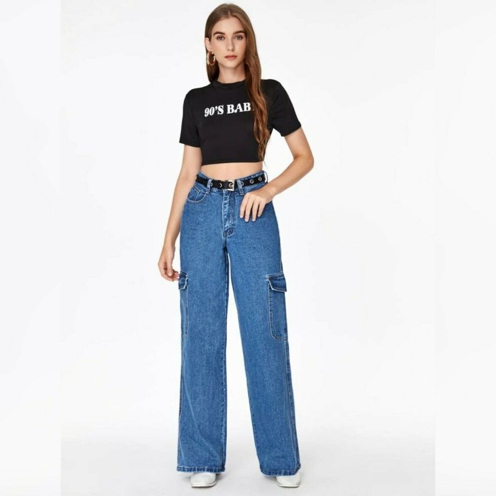 Shein High Waisted Baggy Jeans Wide Leg Denim Medium Wash Womens Size 6 - Picture 2 of 10